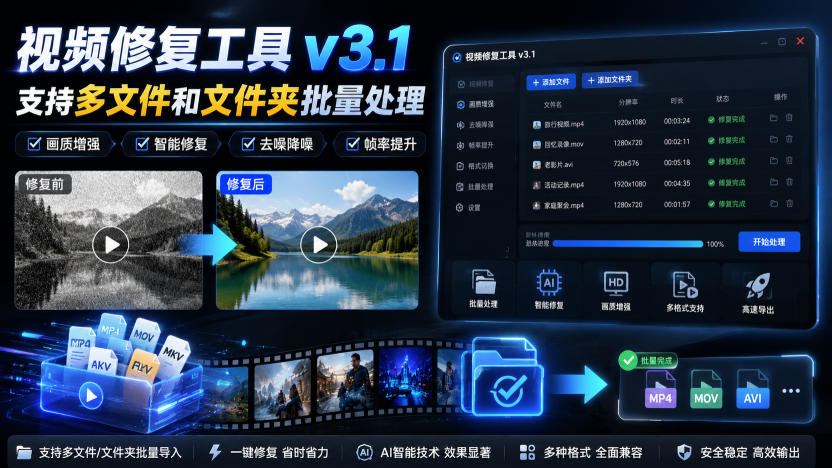 视频修复工具v3.1，支持多文件和文件夹批量处理-来聚吧