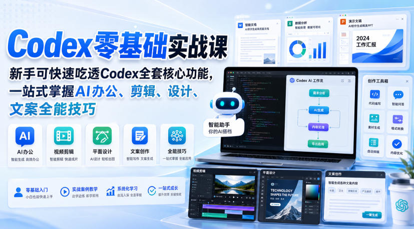 Codex零基础实战课,新手可快速吃透Codex全套核心功能,一站式掌握AI办公、剪辑、设计、文案全能技巧-来聚吧