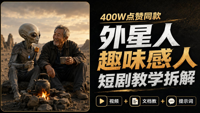 400W点赞同款外星人趣味感人短剧教学拆解,视频+文档教+提示词-来聚吧