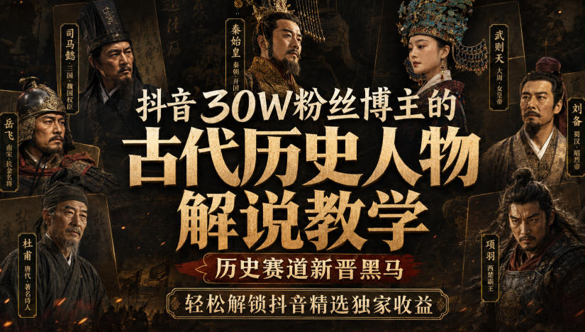 抖音30W粉丝博主的古代历史人物解说教学,历史赛道新晋黑马,轻松解锁抖音精选独家收益-来聚吧