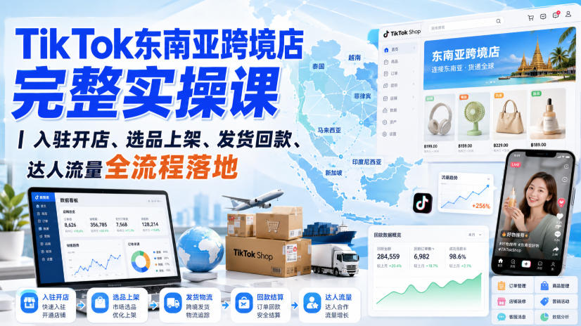TikTok东南亚跨境店完整实操课｜入驻开店、选品上架、发货回款、达人流量全流程落地-来聚吧