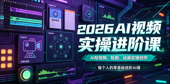 2026AI视频实操进阶课，AI短视频、短剧、动画实操创作，每个人的零基础进阶ai课(更新0825)-来聚吧