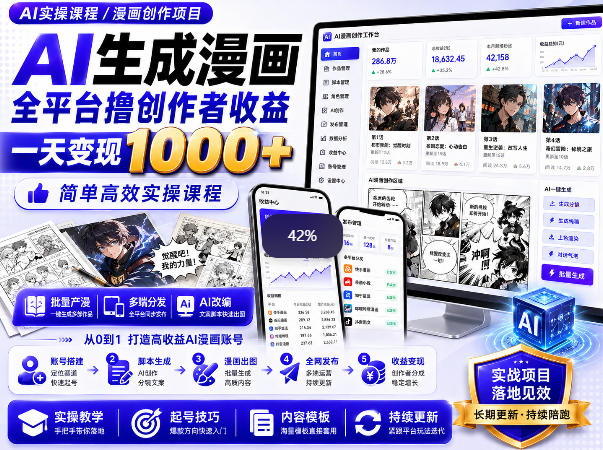 AI生成漫画全平台撸创作者收益内部课程,实操最高单日变现1k+-来聚吧