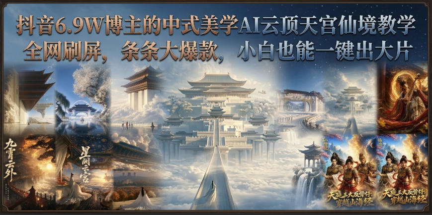 抖音6.9W博主的中式美学AI云顶天宫仙境教学,全网刷屏,条条大爆款,小白也能一键出大片-来聚吧