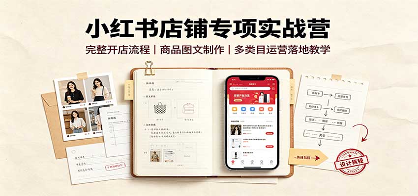 小红书店铺专项实战营:完整开店流程,商品图文制作,多类目运营落地教学-来聚吧