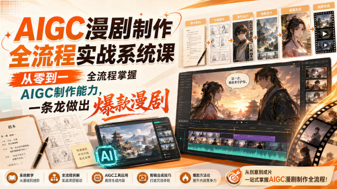 AIGC漫剧制作全流程实战系统课,从零到一全流程掌握AIGC制作能力,一条龙做出爆款漫剧-来聚吧