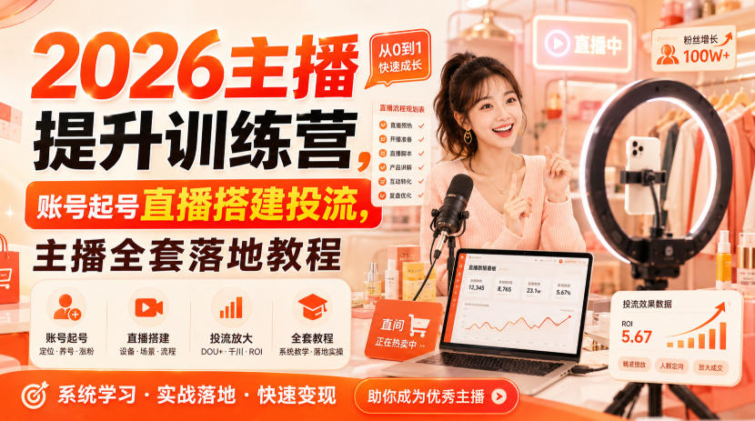 2026主播提升训练营,账号起号直播搭建投流,主播全套落地教程-来聚吧