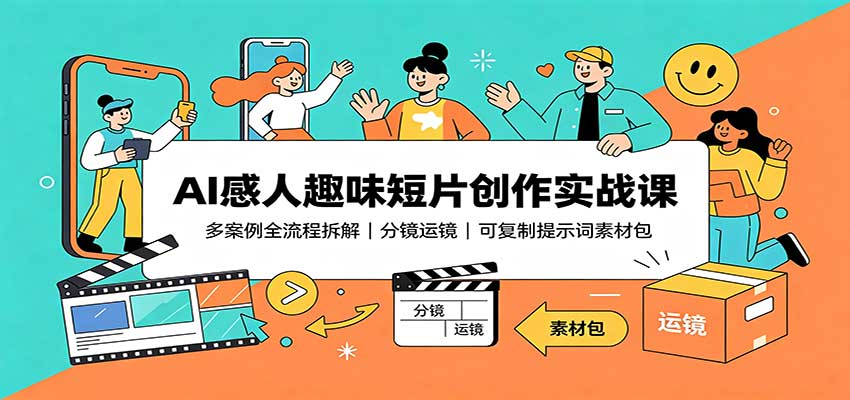 AI感人趣味短片创作实战课:多案例全流程拆解,分镜运镜,可复制提示词素材包-来聚吧