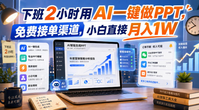 下班2小时用AI一键做PPT，免费接单渠道，小白直接月入1W【揭秘】-来聚吧