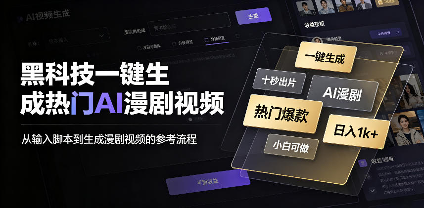 黑科技一键生成热门AI漫剧视频，十秒钟即可搞定，小白也能日入1k+【揭秘】-来聚吧