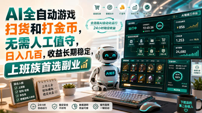 AI全自动游戏皮肤扫货和打金币，日入几百，内部方法大揭秘，0门槛！-来聚吧
