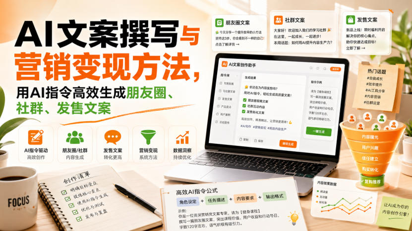 AI文案撰写与营销变现方法，用AI指令高效生成朋友圈、社群、发售文案-来聚吧