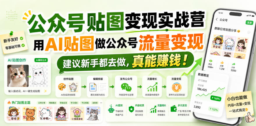 公众号贴图变现实战营，用AI贴图做公众号流量变现，建议新手都去做，真能賺钱！-来聚吧