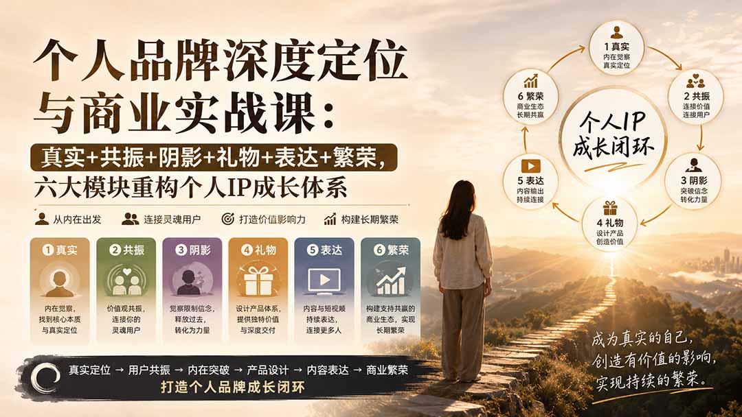 个人品牌深度定位与商业实战课:真实+共振+阴影+礼物+表达+繁荣,六大模块重构个人IP成长体系-来聚吧
