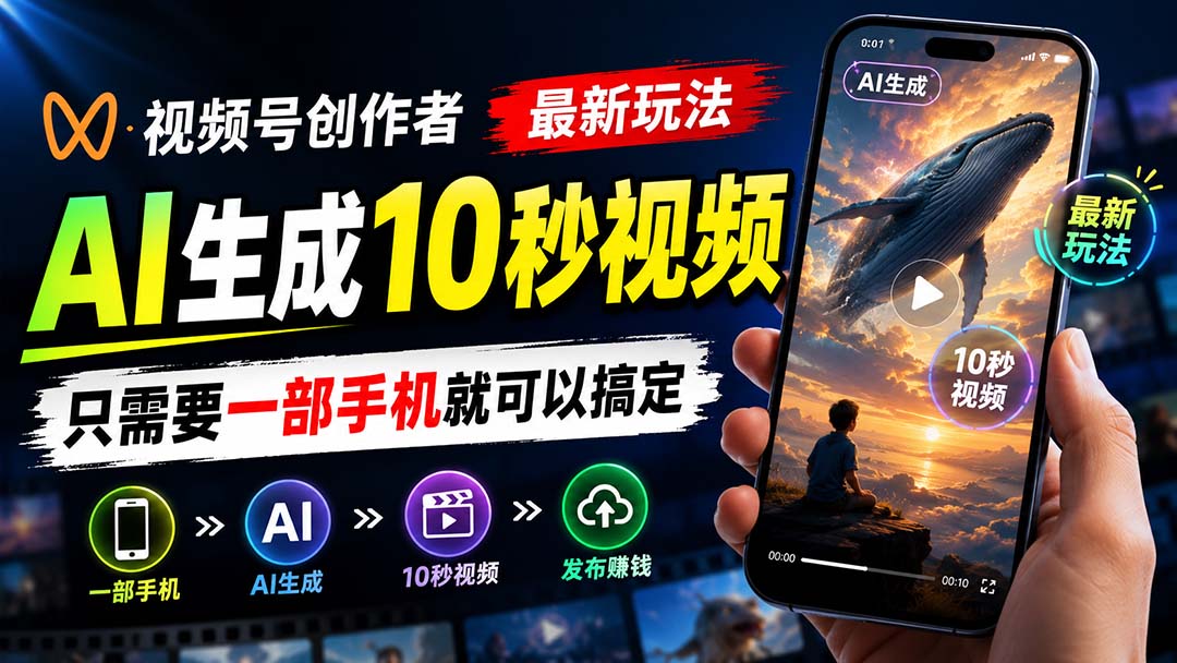 视频号创作者最新玩法,AI生成10秒视频,只需要一部手机就可以搞定-来聚吧