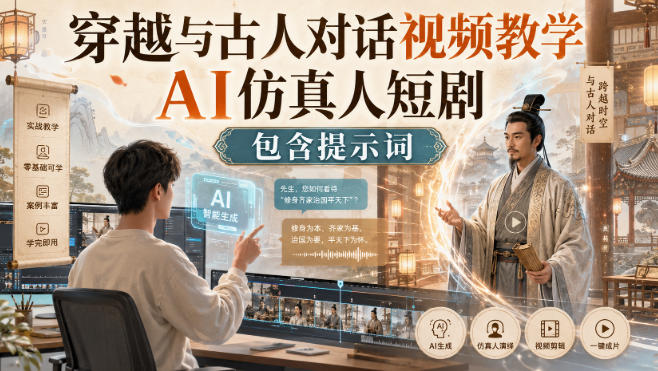 穿越与古人对话视频教学,AI仿真人短剧,包含提示词-来聚吧
