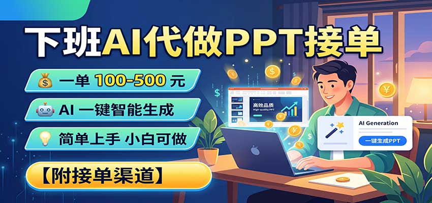 下班AI代做PPT接单,一单100-500,AI一键生成,小白也能做,附接单渠道-来聚吧
