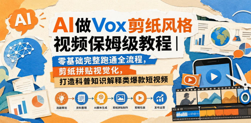 AI做Vox剪纸风格视频保姆级教程｜零基础完整跑通全流程，剪纸拼贴视觉化，打造科普知识解释类爆款短视频-来聚吧