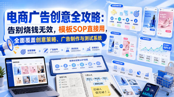 电商广告创意全攻略:告别烧钱无效,模板SOP直接用,全面覆盖创意策略、广告制作与测试系统【原创双语字幕】-来聚吧