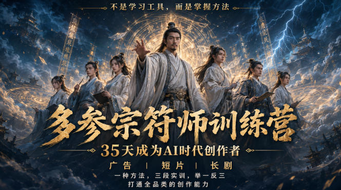 多参宗符师训练营,35天成为AI时代创作者,广告|短片|长剧,一种方法,三段实训,举一反三,打通全品类的创作能力-来聚吧