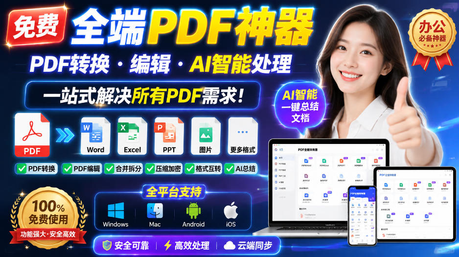 免费全端PDF神器,PDF转换·编辑·AI智能处理,一站式解决所有PDF需求!-来聚吧
