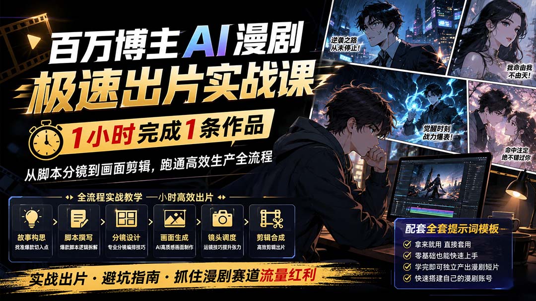 百万博主AI漫剧极速出片实战课:1小时产出条作品,从脚本分镜到画面剪辑,跑通高效生产全流程-来聚吧