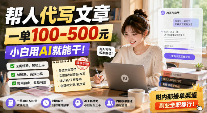 帮人代写文章,一单100-500,小白用AI就能干,附内部接单渠道,副业全职都行【揭秘】-来聚吧