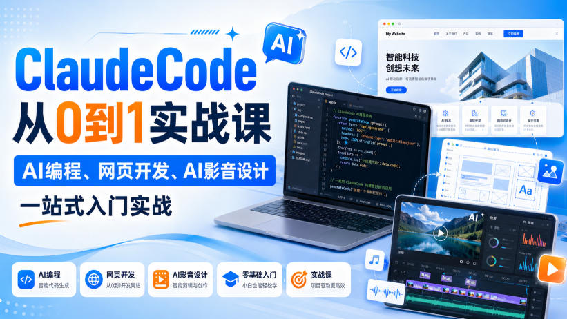 Claude Code从0到1实战课,AI编程、网页开发、AI影音设计一站式入门实战(更新)-来聚吧