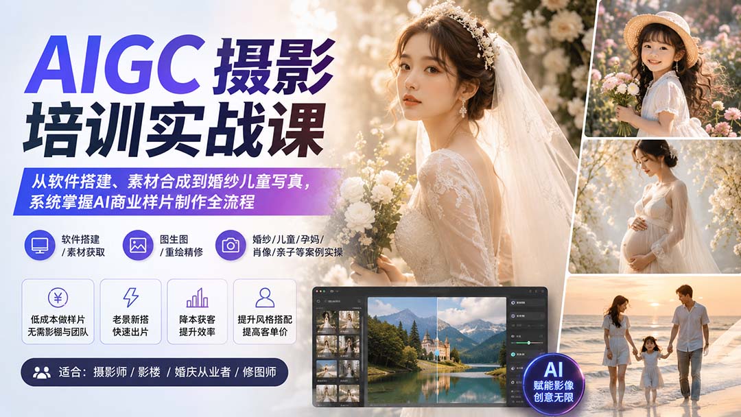 AIGC摄影培训实战课:从软件搭建、素材合成到婚纱儿童写真,系统掌握AI商业样片制作全流程-来聚吧