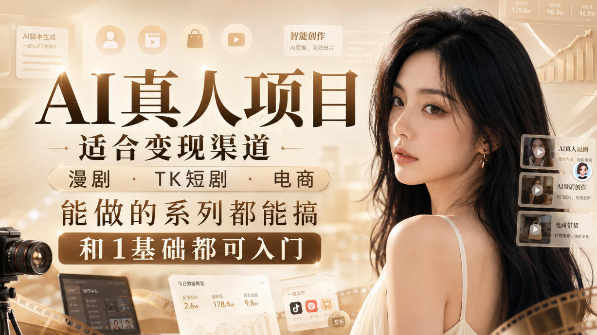 AI真人项目,适合变现渠道,漫剧,TK短剧,电商,能做的系列都能搞,0和1基础都可入门-来聚吧