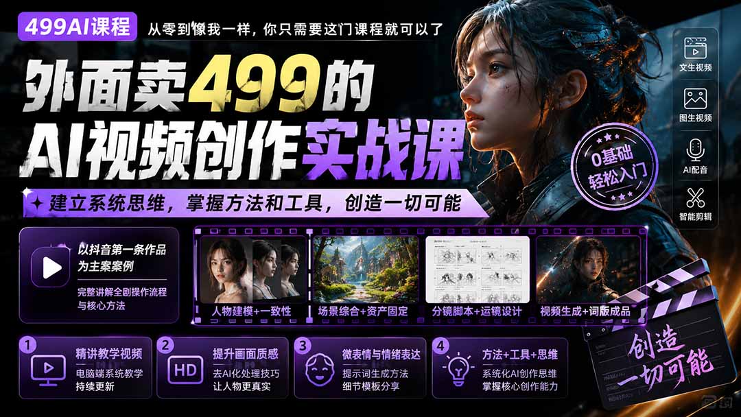 外面卖499的AI视频创作实战课：建立系统思维，掌握方法和工具，创造一切可能。-来聚吧