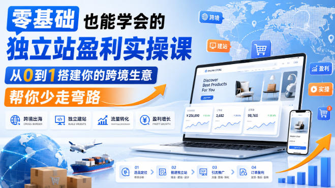 零基础也能学会的独立站盈利实操课,从0到1搭建你的跨境生意,帮你少走弯路-来聚吧