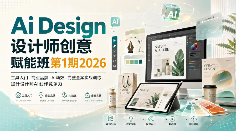 Ai Design设计师创意赋能班第1期2026｜工具入门‑商业品牌‑AI动效‑完整全案实战训练，提升设计师AI创作竞争力-来聚吧