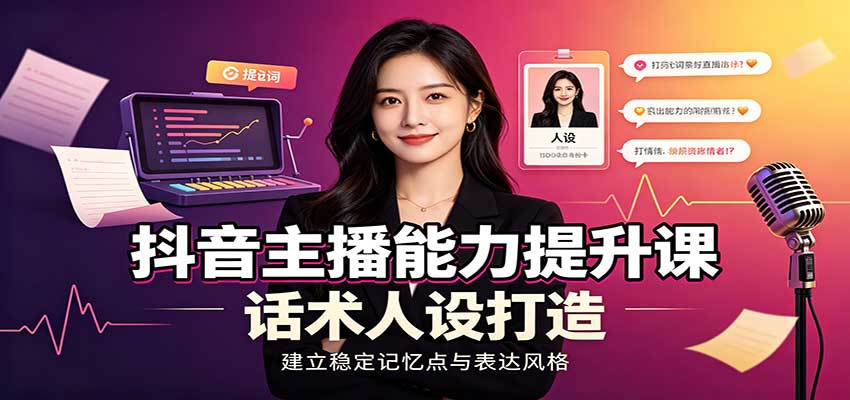 抖音主播能力提升课:账号底层逻辑,直播间搭建调试,话术人设打造全套教学-来聚吧