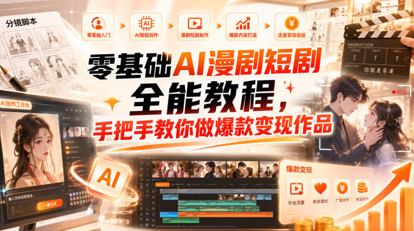 零基础AI漫剧短剧全能教程，从AI智能体搭建、文案脚本分镜、多平台AI生视频、剪映精修，覆盖全题材创作，手把手教你做爆款变现作品-来聚吧