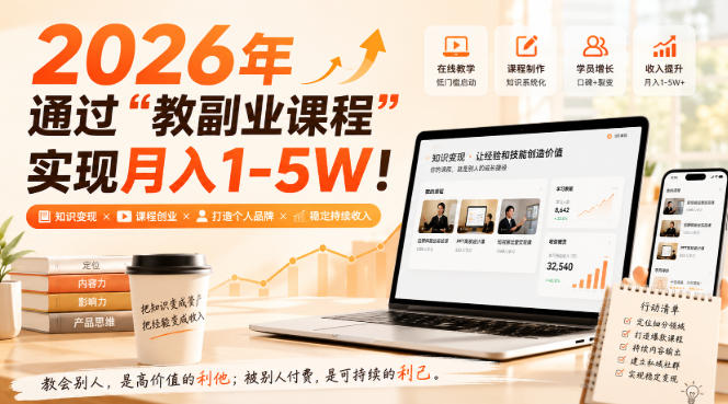 2026年通过“教副业课程”实现月入1-5W!毫无保留的全部教给你,长期稳定【揭秘】-来聚吧