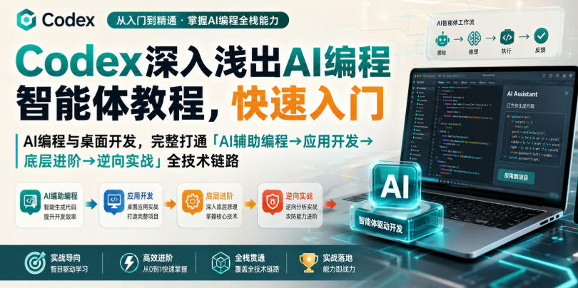 Codex深入浅出AI编程智能体教程,快速入门AI编程与桌面开发,打通「AI辅助编程→应用开发→底层进阶→逆向实战」全技术链路-来聚吧