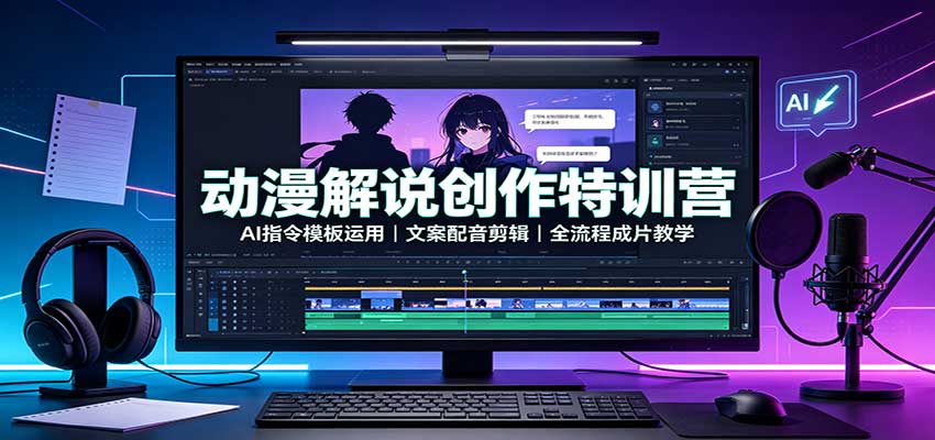 动漫解说创作特训营：AI指令模板运用，文案配音剪辑，全流程成片教学-来聚吧