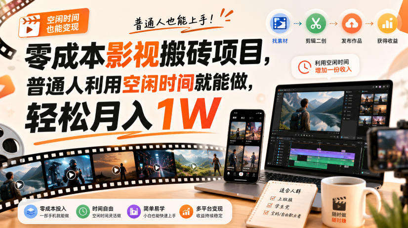 零门槛影视搬砖项目,月入万元,玩法稳定普通人可落地的长期副业!-来聚吧