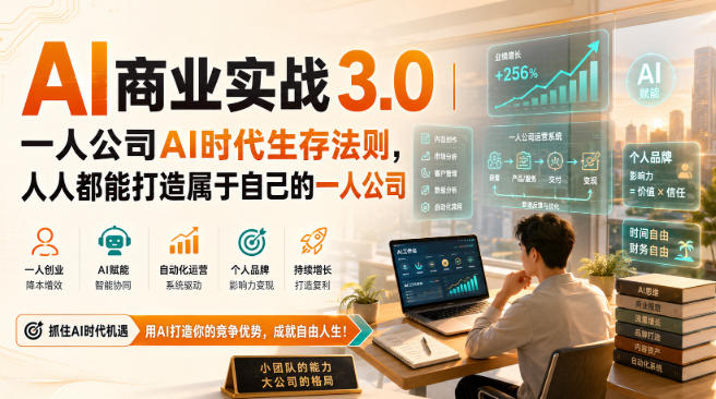 AI商业实战3.0|一人公司AI时代生存法则,人人都能打造属于自己的一人公司-来聚吧