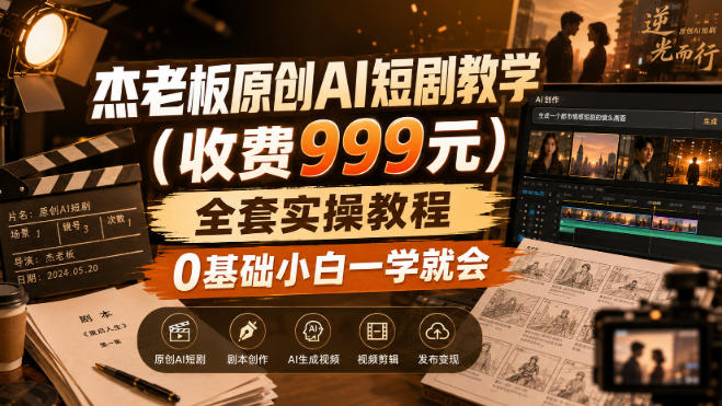杰老板原创AI短剧教学(收费999元),全套实操教程,0基础小白一学就会,非搬运技术-来聚吧