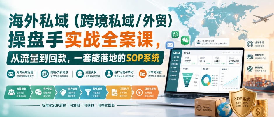 海外私域(跨境私域/外贸)操盘手实战全案课,从流量到回款,一套能落地的SOP系统-来聚吧