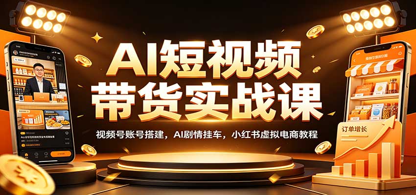 AI短视频带货实战课：视频号账号搭建，AI剧情挂车，小红书虚拟电商教程-来聚吧