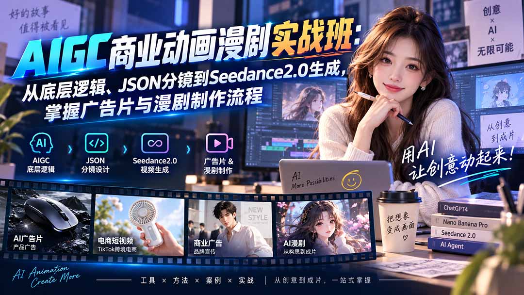AIGC商业动画漫剧实战班-更新:从底层逻辑、JSON分镜到Seedance2.0生成,掌握广告片与漫剧制作流程-来聚吧