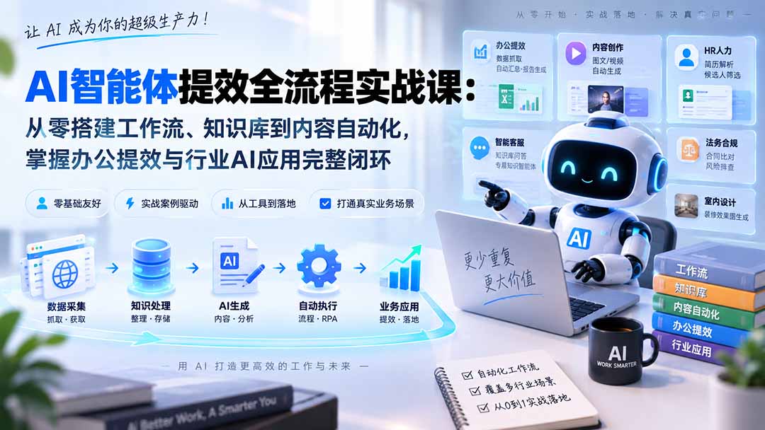 AI智能体提效全流程实战课:从零搭建工作流、知识库到内容自动化,掌握办公提效与行业AI应用完整闭环-来聚吧