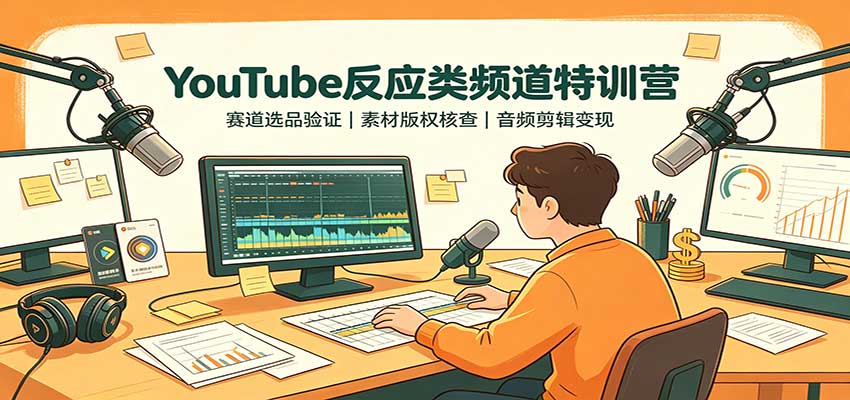 YouTube反应类频道特训营:赛道选品验证,素材版权核查,音频剪辑变现-来聚吧
