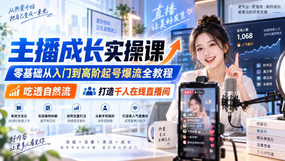 主播成长实操课|零基础从入门到高阶起号爆流全教程,吃透自然流,打造千人在线直播间-来聚吧