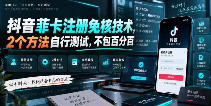 抖音菲卡注册免核技术,2个方法自行测试,不包百分百-来聚吧