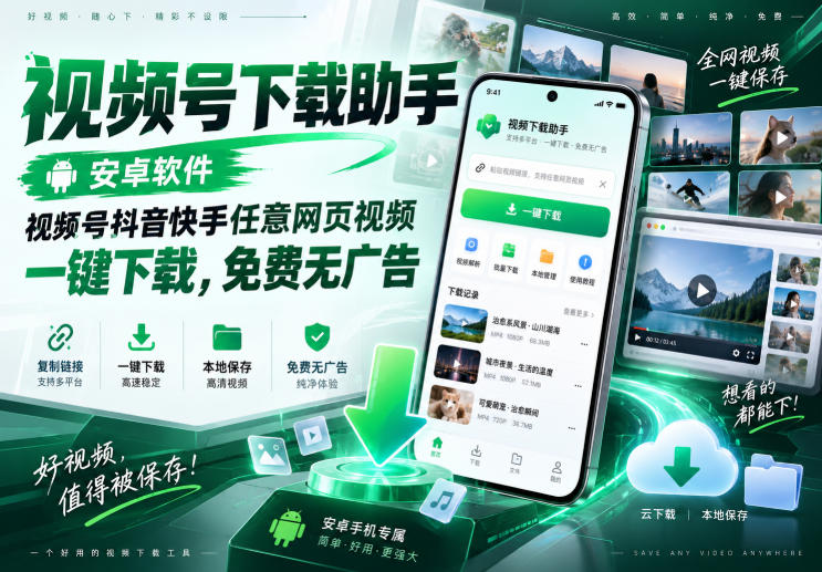 视频号下载助手,安卓软件,视频号抖音快手任意网页视频,一键下载,免费无广告-来聚吧