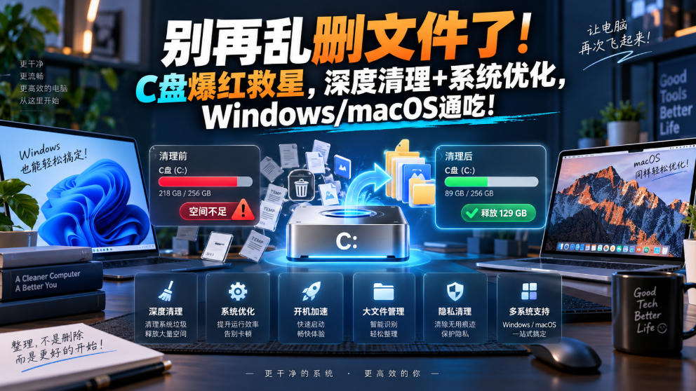 别再乱删文件了!C盘爆红救星,深度清理+系统优化,Windows/macOS通吃!-来聚吧